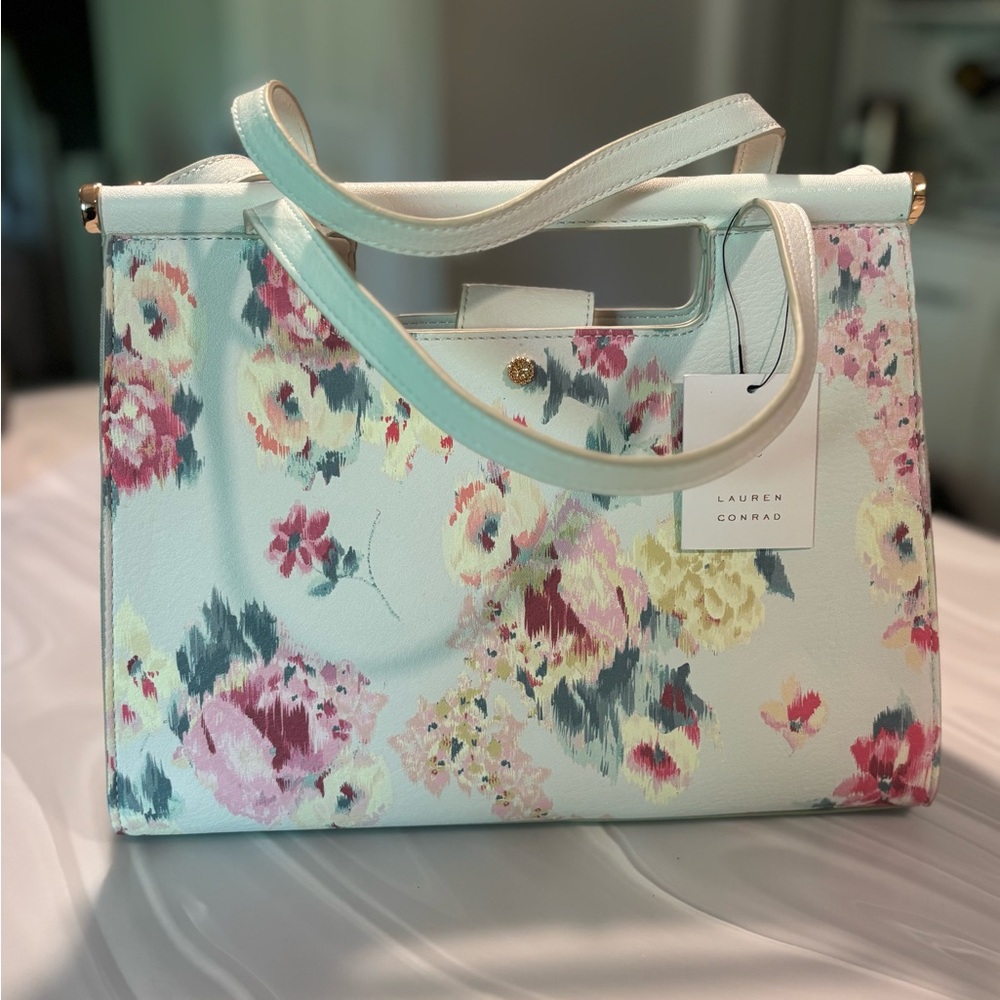 LC Lauren Conrad White and Pink Floral Tote